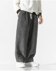 Mens corduroy casual harem trousers, loose fit winter warm pants with drawstring waist.
