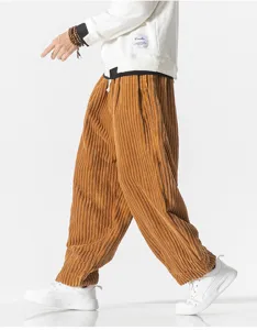 Men's Corduroy Casual Harem Pants Loose Fit Autumn Winter Retro Straight Trousers Wear
