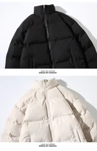 Dettaglio piumino uomo inverno tinta unita collo alto, cappotto casual imbottito caldo.