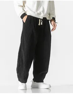 Mens corduroy casual harem pants loose straight winter trousers plus size black stylish new