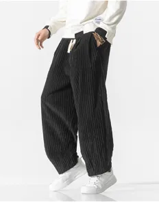 Men casual corduroy harem pants autumn winter loose straight trousers streetwear fashion
