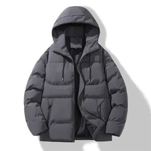 Heren Casual Winter Gevoerde Jas Dikke Katoenen Jas Met Capuchon Effen Kleur Mode Gewatteerde Bovenkleding Winddicht Top