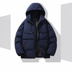 Heren Winter Jas met Capuchon Gewatteerde Dikke Warme Casual Jas in Donkerblauw