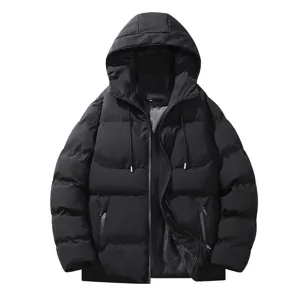 Heren Winter Gevoerde Gewatteerde Jas met Capuchon Casual Warm Outfits Zwart