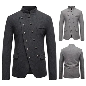 Blazer de hombre slim fit cuello mao con botonadura diagonal otoño invierno chaqueta