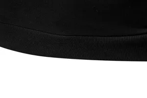 Black ribbed hem detail of men's casual hoodie jacket, showing fine texture and elastic fabric.