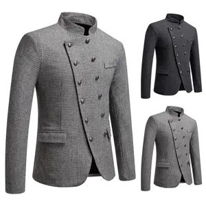 Hombre corte entallado cuello mao blazer cruzado chaqueta otoño invierno traje casual