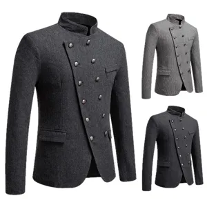 Chaqueta de traje hombre cuello alto slim fit asimétrica cruzada moda otoño invierno