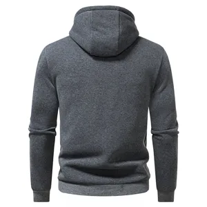 Men's dark grey solid casual hooded sweatshirt jacket back view basic daily wear apparel