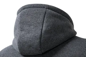 Men's casual hooded sweatshirt jacket hood detail close-up view showing fabric and stitching.