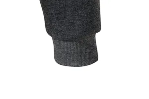 Men's casual hoodie detail shot featuring a durable elastic knitted rib cuff in dark gray.