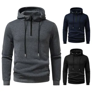 Men's Casual 1/4 Zip Hooded Hoodie Solid Color Polyester Long Sleeve Sweatshirt Jacket Slim Fit Autumn Fashion Pullover Top