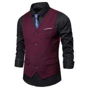 Men's business casual suit vest single-breasted solid color formal waistcoat with shirt.