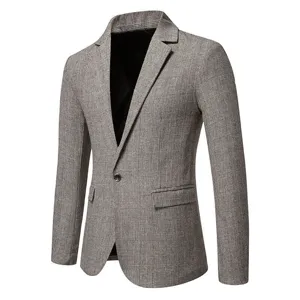 Giacca blazer casual a quadri retrò da uomo, top elegante monopetto con un bottone.