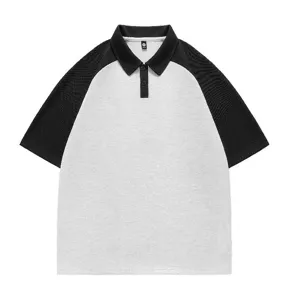 Summer casual color block short sleeve polo shirt for men and couples, loose fit stylish top.