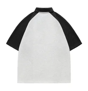 Summer casual short sleeve colorblock raglan polo shirt for men and women loose top