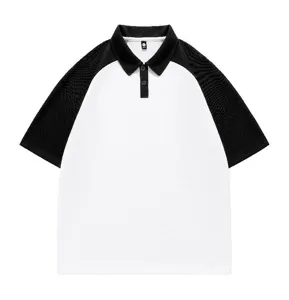 Men short sleeve polo shirt contrast color raglan summer casual top stylish detail view