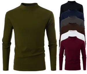 Men women mock neck long sleeve thermal t shirt detail view showing multi color options.