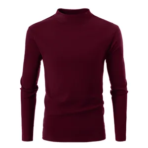 Unisex burgundy mock neck long sleeve thermal t-shirt basic top for autumn winter