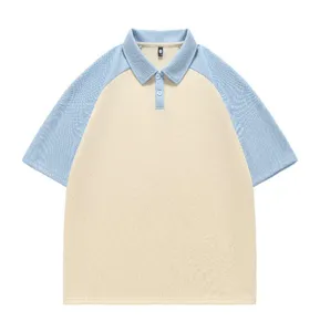 Casual color-block short-sleeve polo shirt, loose fit contrast design for summer wear.