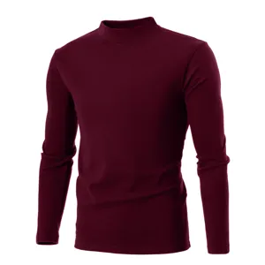 Burgundy mock neck long sleeve thermal base layer t-shirt detail and fine fabric view.