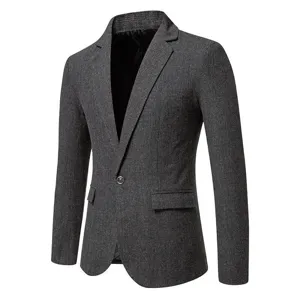Blazer da uomo a quadri grigio scuro giacca da abito casual monopetto vintage