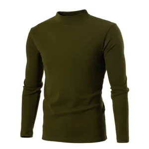 Thermal mock neck long sleeve T-shirt for men and women, solid color autumn winter base layer.