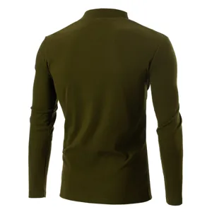 Dark green thermal long sleeve mock neck t-shirt back view, soft stretch fleece base layer.