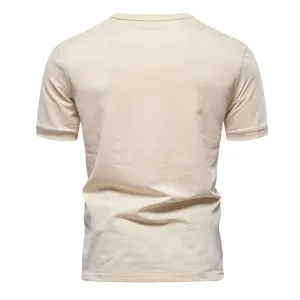 Men's casual solid color short sleeve T-shirt, breathable cotton fabric, comfortable summer wear.