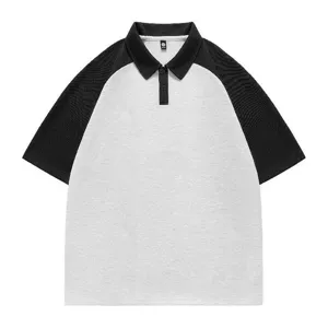 Men's summer color block short sleeve polo shirt casual raglan tee top streetwear.