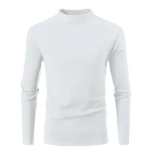 White half high collar long sleeve thermal t-shirt basic top close up detail view