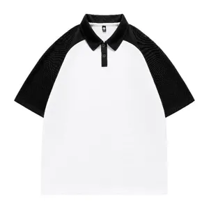 Men's Summer Casual Short Sleeve Contrast Color Polo Shirt Black and White Patchwork Top