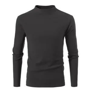 Detailed view of the black mock neck long sleeve thermal shirt showing soft brushed fabric.