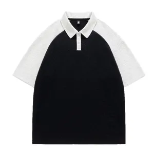 Black white colorblock short sleeve polo shirt casual knit pullover summer top men