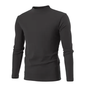 Black mock neck long sleeve thermal t-shirt basic layer for men and women detail view.