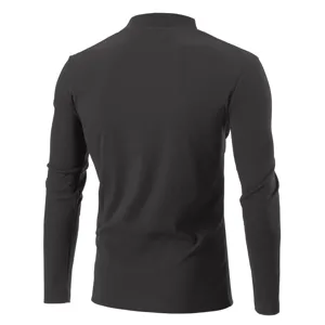 Black mock neck long sleeve t-shirt, thermal german velvet base layer top, back view detail.