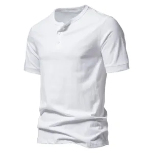Men's solid white short sleeve henley t-shirt casual cotton summer top basic everyday tee