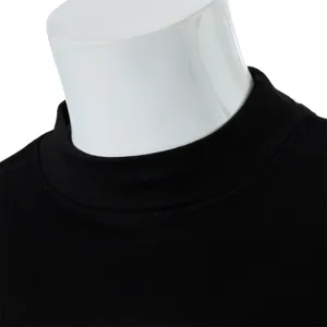 Close-up detail of the black mock neck long sleeve thermal t-shirt collar on mannequin.
