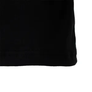 Close-up detail of black thermal long sleeve t-shirt hem with fine double needle stitching.