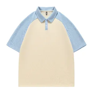 Men's casual colorblock short sleeve polo shirt, loose fit summer casual knitwear top.