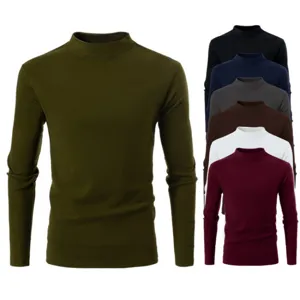 Unisex Fashion Simple Mock Neck Long Sleeve T-Shirt Thermal Cotton Blend Loose Base Layer Top For Men Women