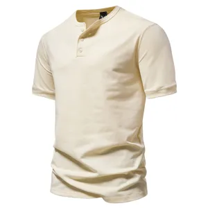 Men's Henley Neck Short Sleeve T-Shirt Cotton Blend Solid Color Basic Casual Summer Top For Daily Wear Stylish Male Tee