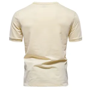 Men's casual solid color short sleeve t-shirt beige basic summer crewneck tee back view
