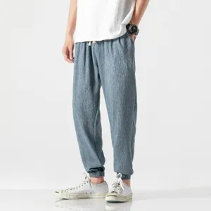 Mens summer casual linen harem pants Japanese style breathable cotton trousers outfit