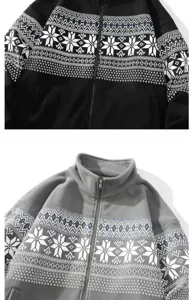 Men ethnic fleece zip jacket detail view winter casual warm outerwear top stylish design