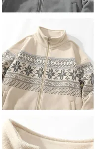 Men's ethnic fleece zip-up jacket winter casual printed outerwear casual cardigan top