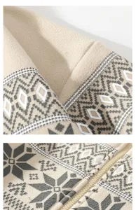Men ethnic fleece jacket detail view, warm winter outerwear geometric print fabric.
