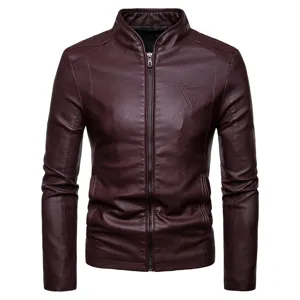 Veste en similicuir pour homme col montant slim fit motard moto vêtements manteau décontracté
