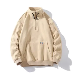 Men's half-zip fleece sweatshirt casual autumn winter warm pullover outerwear top