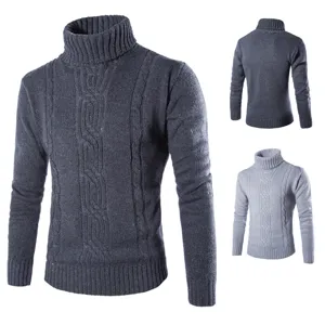 Herentrui met Col en Kabelpatroon Casual Effen Kleur Lange Mouw Zachte Polyestermix Wol Warme Winter Gebreide Top